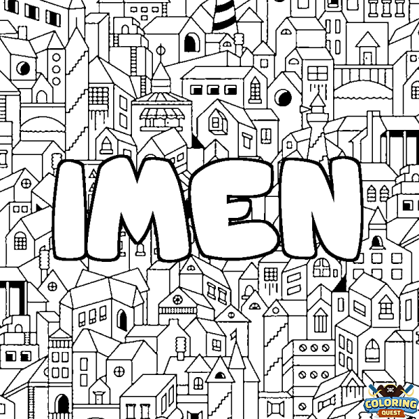 Coloring page first name IMEN - City background