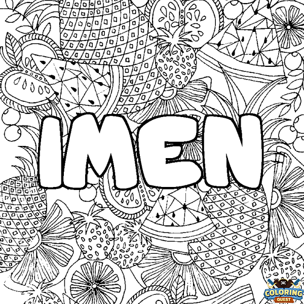 Coloring page first name IMEN - Fruits mandala background