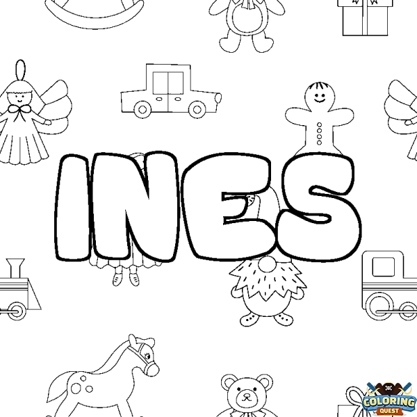 Coloring page first name INES - Toys background