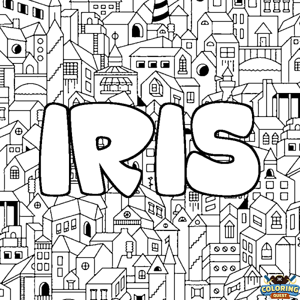 Coloring page first name IRIS - City background