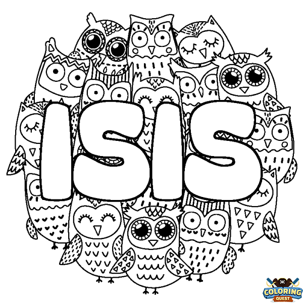 Coloring page first name ISIS - Owls background