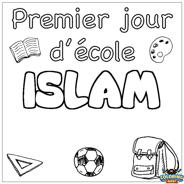 Coloring page first name ISLAM - School First day background