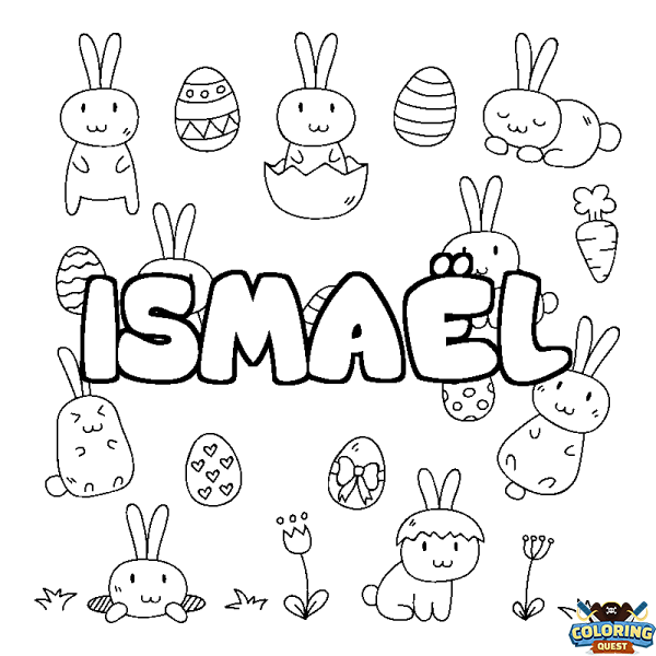 Coloring page first name ISMA&Euml;L - Easter background