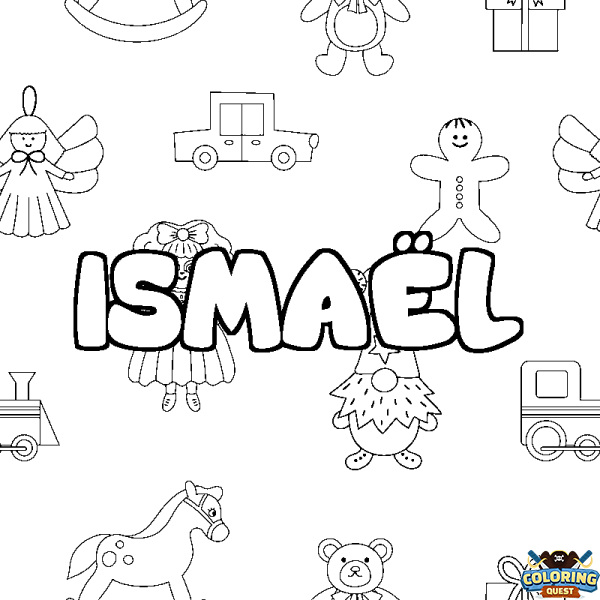 Coloring page first name ISMA&Euml;L - Toys background