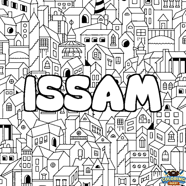 Coloring page first name ISSAM - City background