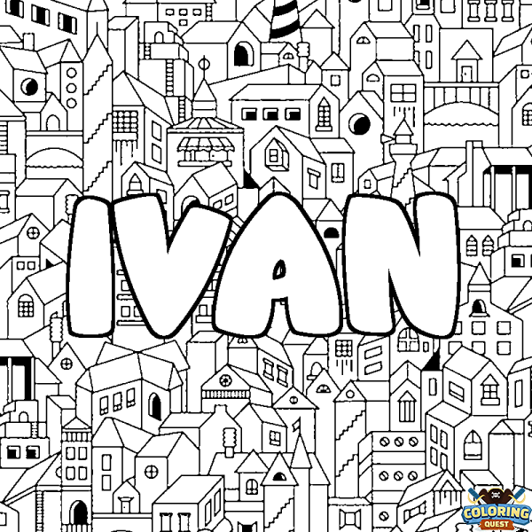 Coloring page first name IVAN - City background