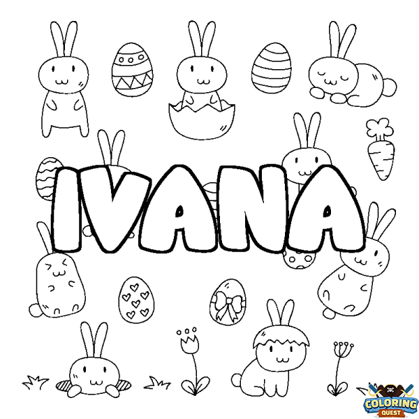 Coloring page first name IVANA - Easter background