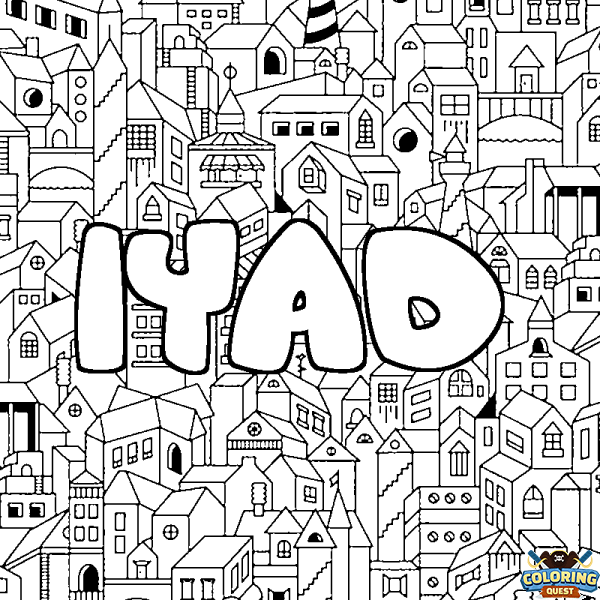 Coloring page first name IYAD - City background