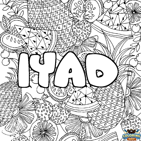 Coloring page first name IYAD - Fruits mandala background