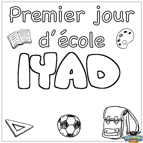 Coloring page first name IYAD - School First day background