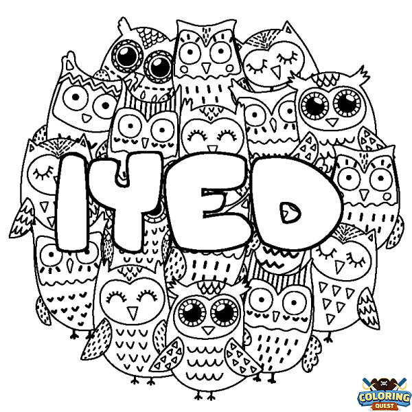 Coloring page first name IYED - Owls background