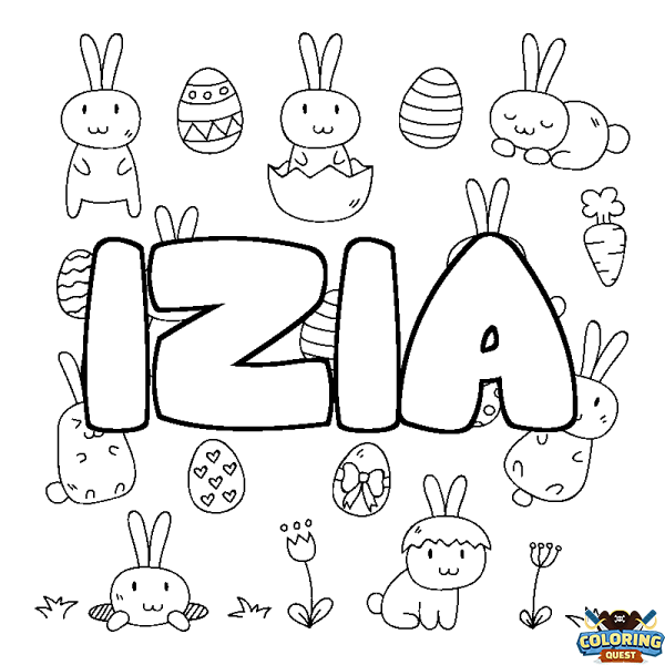 Coloring page first name IZIA - Easter background