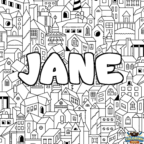 Coloring page first name JANE - City background