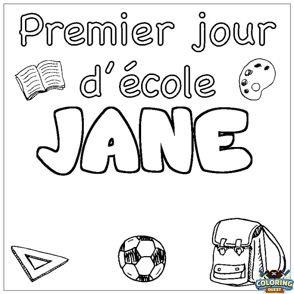 Coloring page first name JANE - School First day background