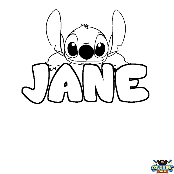 Coloring page first name JANE - Stitch background