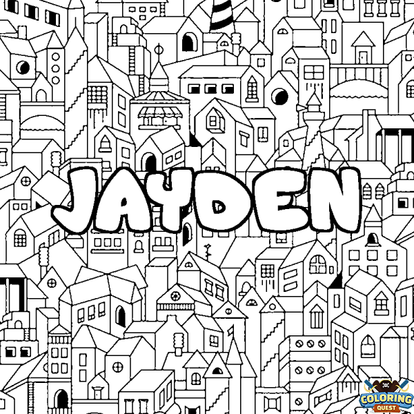 Coloring page first name JAYDEN - City background