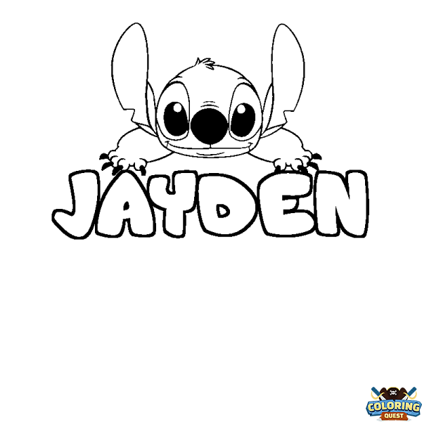 Coloring page first name JAYDEN - Stitch background