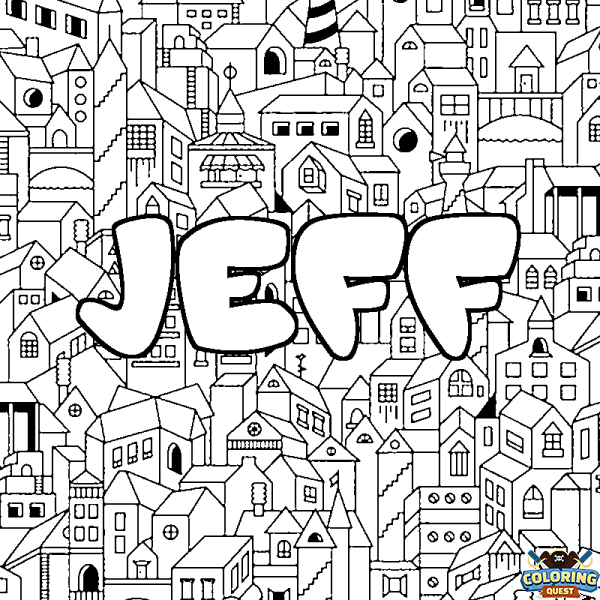 Coloring page first name JEFF - City background