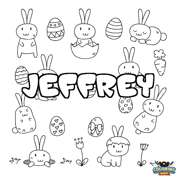 Coloring page first name JEFFREY - Easter background