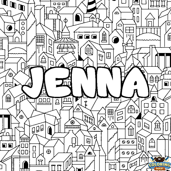 Coloring page first name JENNA - City background