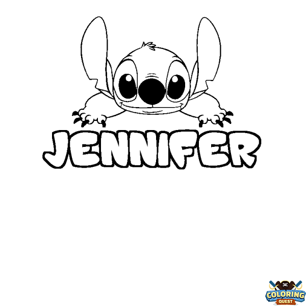 Coloring page first name JENNIFER - Stitch background