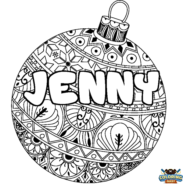 Coloring page first name JENNY - Christmas tree bulb background