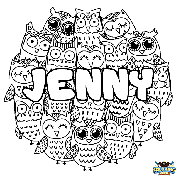 Coloring page first name JENNY - Owls background