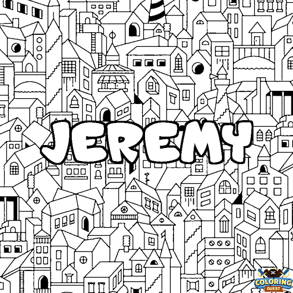 Coloring page first name JEREMY - City background