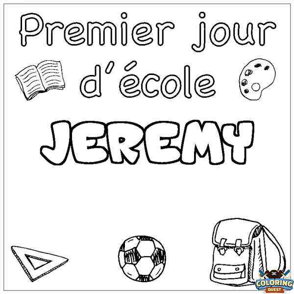 Coloring page first name JEREMY - School First day background