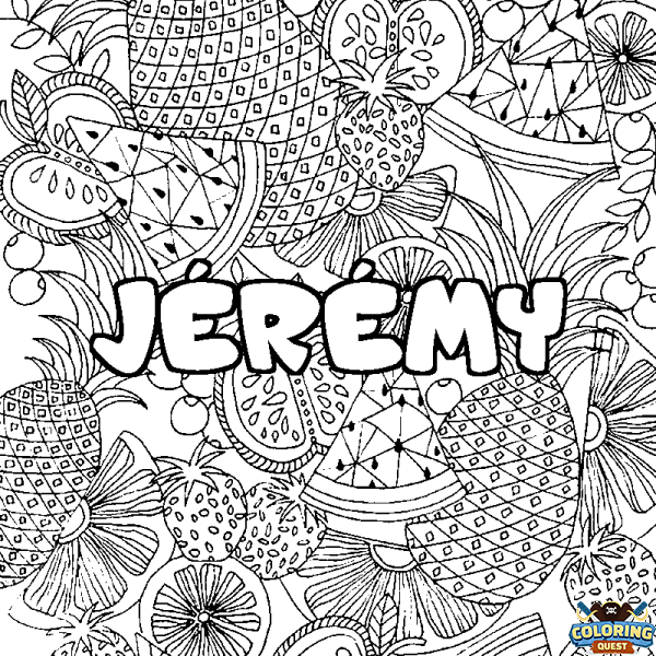 Coloring page first name J&Eacute;R&Eacute;MY - Fruits mandala background