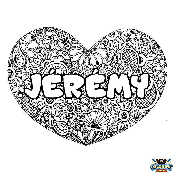 Coloring page first name J&Eacute;R&Eacute;MY - Heart mandala background