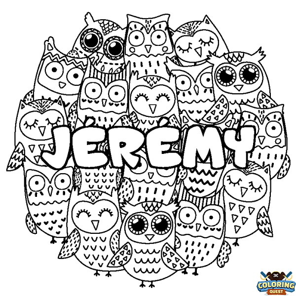 Coloring page first name J&Eacute;R&Eacute;MY - Owls background