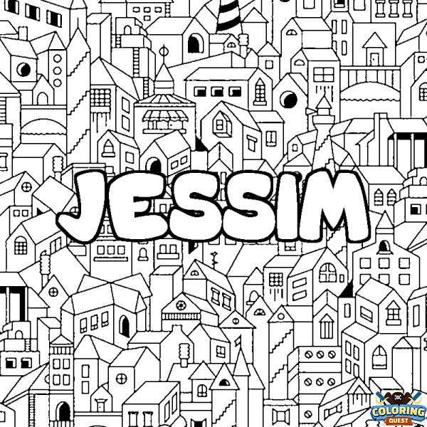 Coloring page first name JESSIM - City background