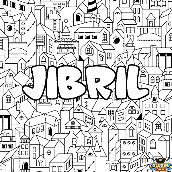 Coloring page first name JIBRIL - City background