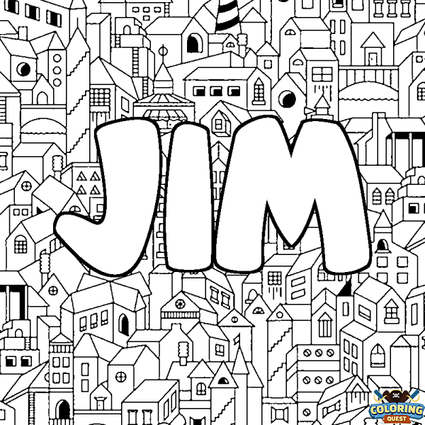 Coloring page first name JIM - City background