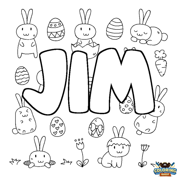 Coloring page first name JIM - Easter background