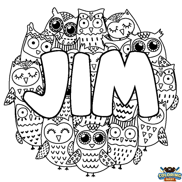 Coloring page first name JIM - Owls background