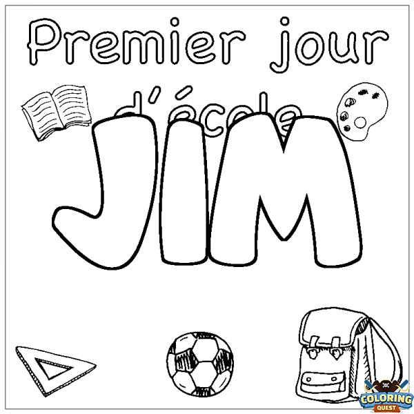 Coloring page first name JIM - School First day background