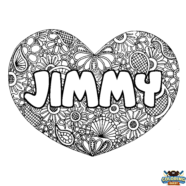 Coloring page first name JIMMY - Heart mandala background