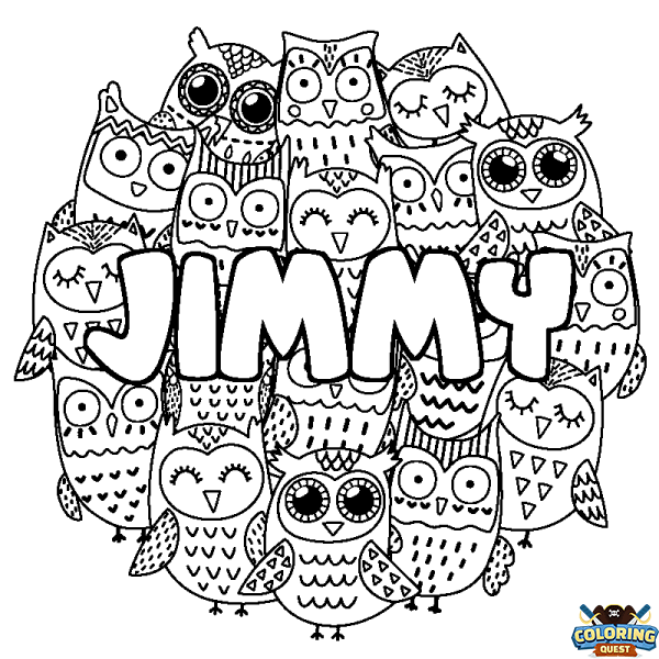 Coloring page first name JIMMY - Owls background