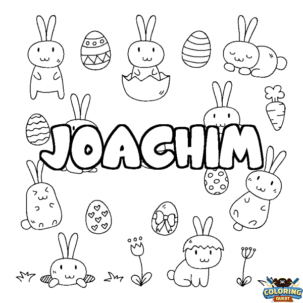 Coloring page first name JOACHIM - Easter background