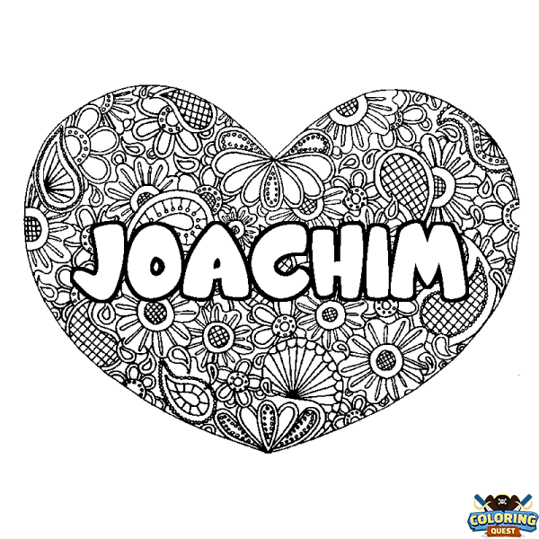 Coloring page first name JOACHIM - Heart mandala background