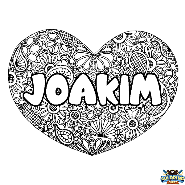 Coloring page first name JOAKIM - Heart mandala background