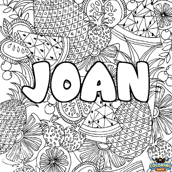 Coloring page first name JOAN - Fruits mandala background