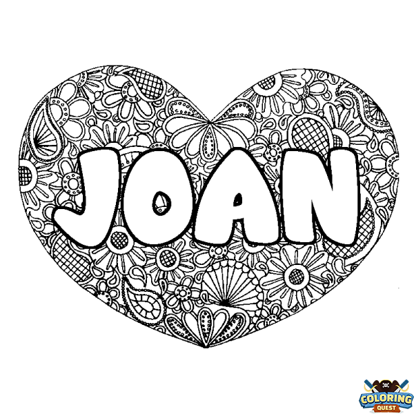 Coloring page first name JOAN - Heart mandala background