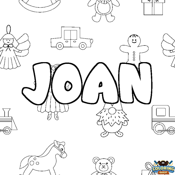 Coloring page first name JOAN - Toys background