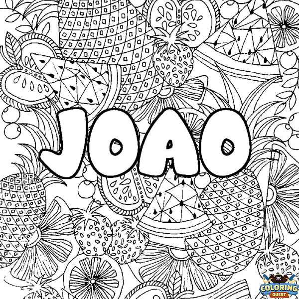 Coloring page first name JOAO - Fruits mandala background