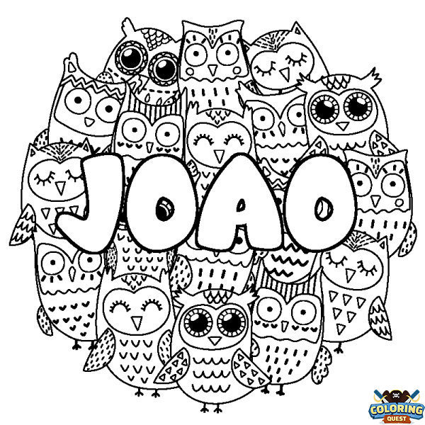 Coloring page first name JOAO - Owls background