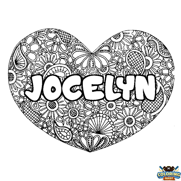 Coloring page first name JOCELYN - Heart mandala background