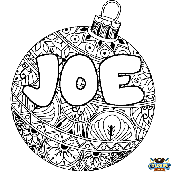 Coloring page first name JOE - Christmas tree bulb background